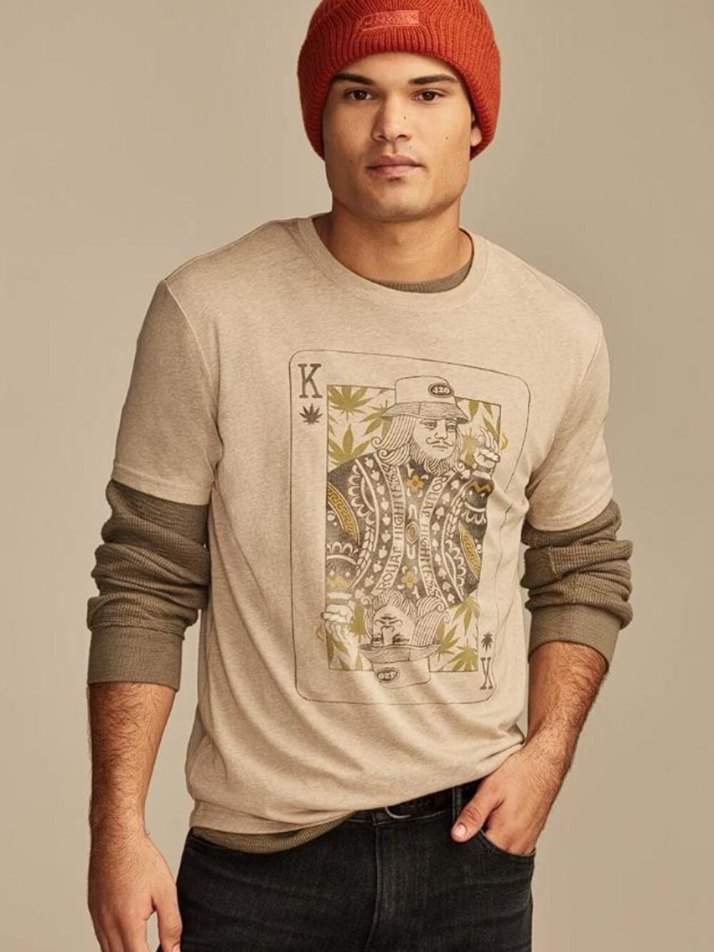 LUCKY BRAND Men's Weed King Tee Size M In Lead Gray